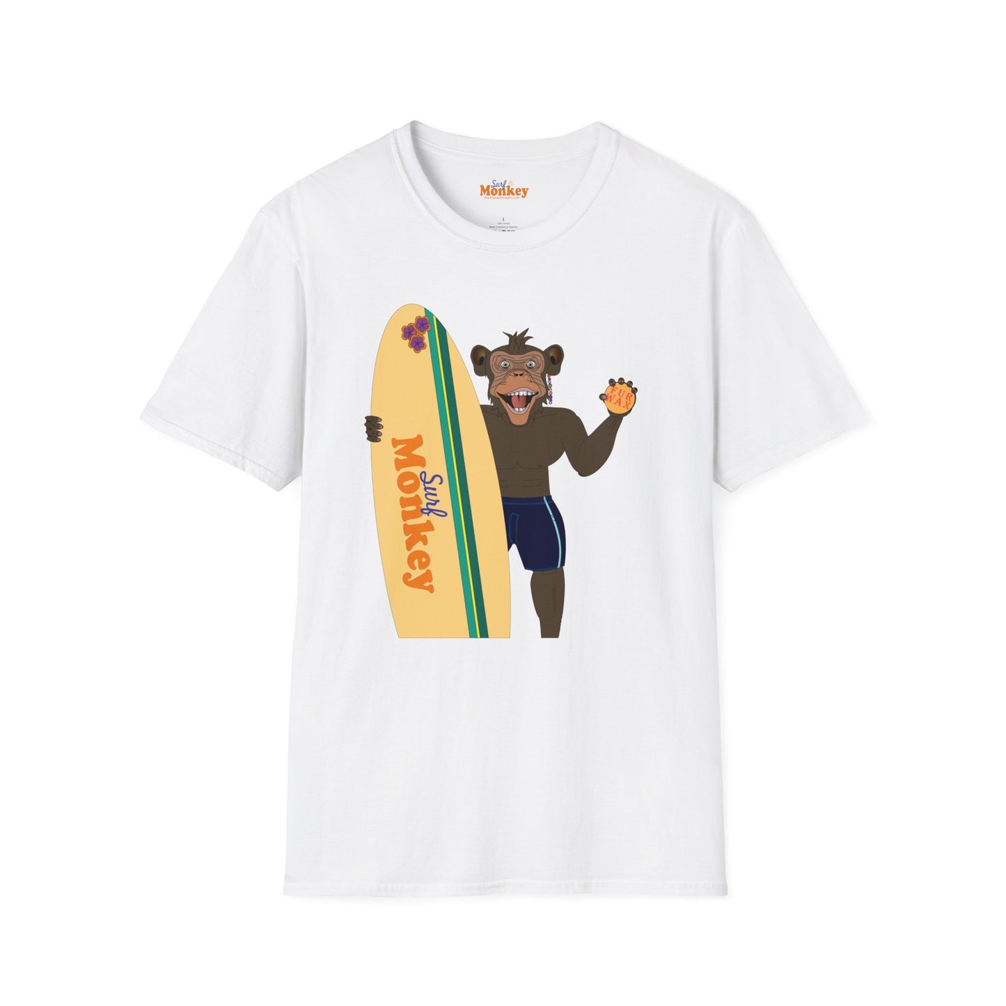 Surf Monkey Boy - Fur Wax - Unisex Crew Softstyle T-Shirt