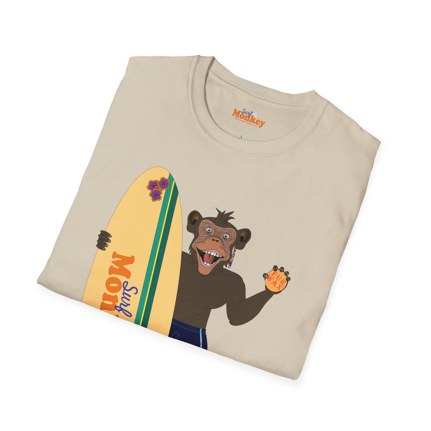 Surf Monkey Boy - Fur Wax - Unisex Crew Softstyle T-Shirt