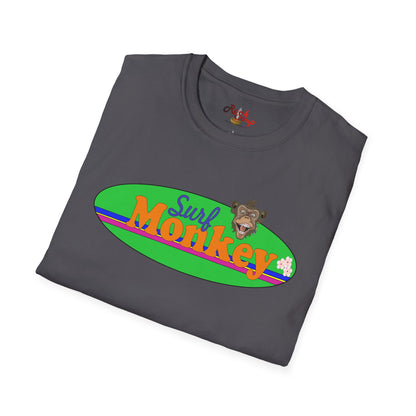 Surf Monkey - Green - Unisex Crew Softstyle T-Shirt