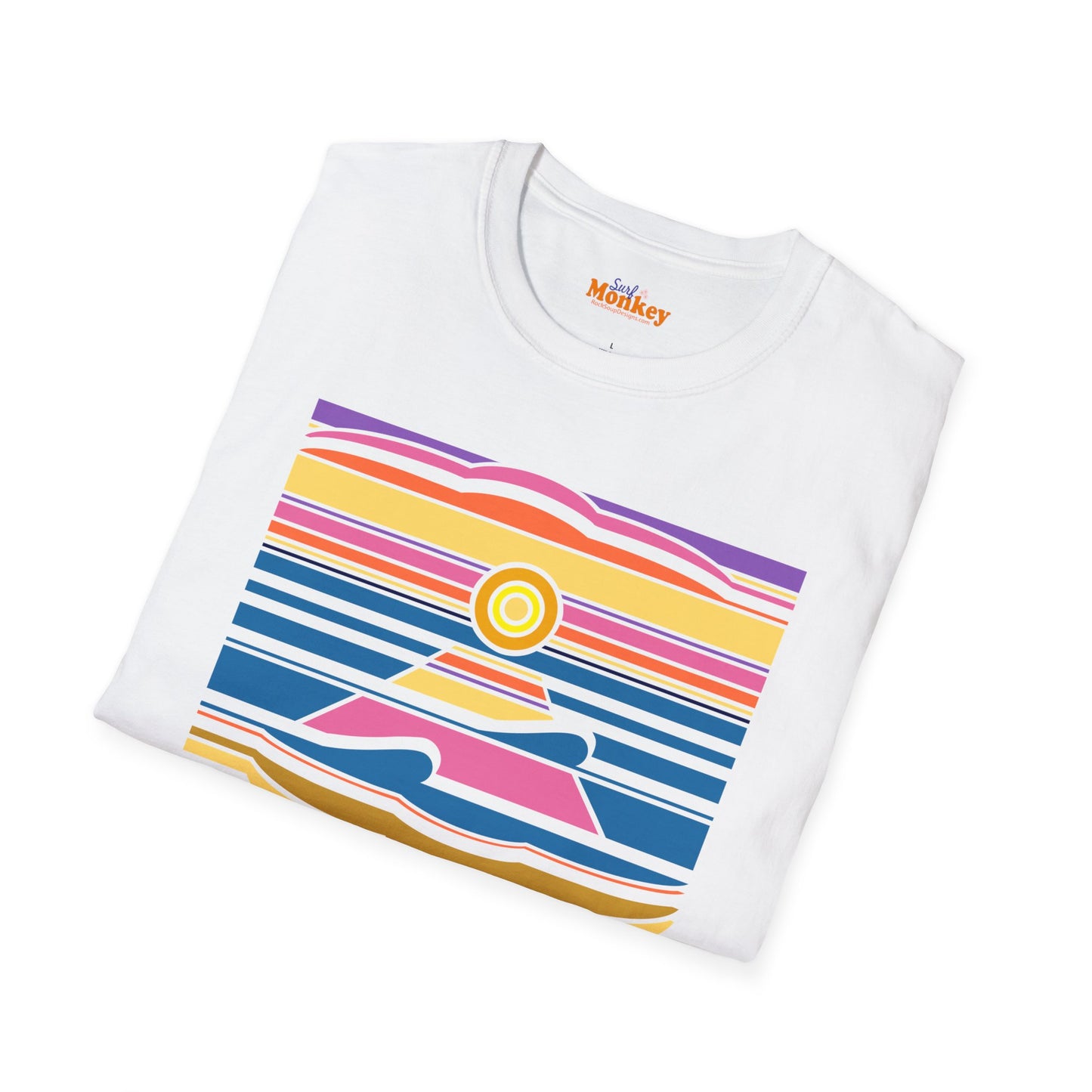 Surf Monkey - 70's Retro Sunset - Unisex Softstyle T-Shirt