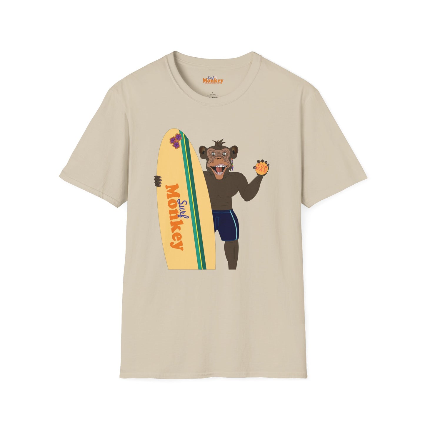 Surf Monkey Boy - Fur Wax - Unisex Crew Softstyle T-Shirt