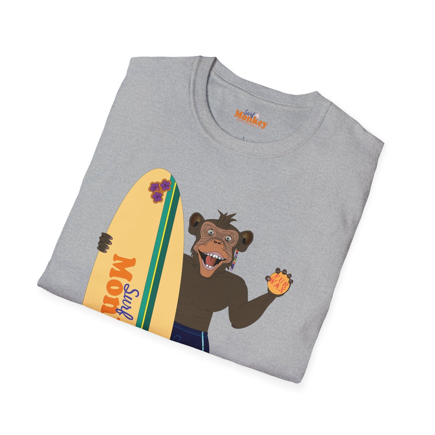 Surf Monkey Boy - Fur Wax - Unisex Crew Softstyle T-Shirt