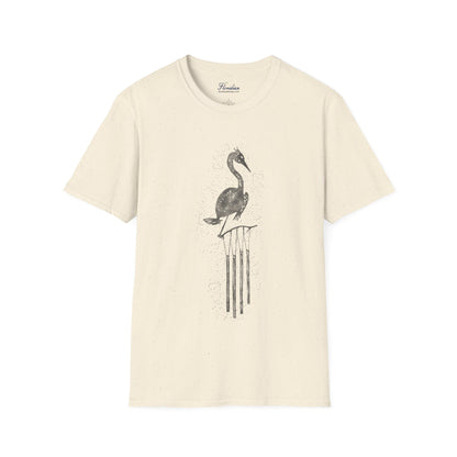 The Floridian - B&W Crane Wind Chime - Unisex Crew Softstyle T-Shirt