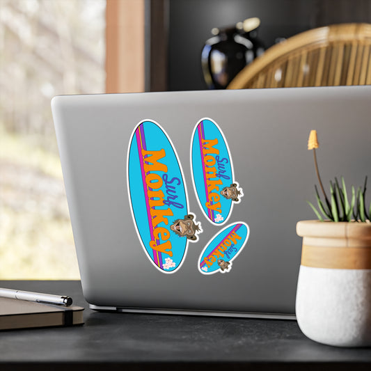 Surf Monkey Blue Board - 3 Sticker Set - Kiss-Cut Vinyl Decals