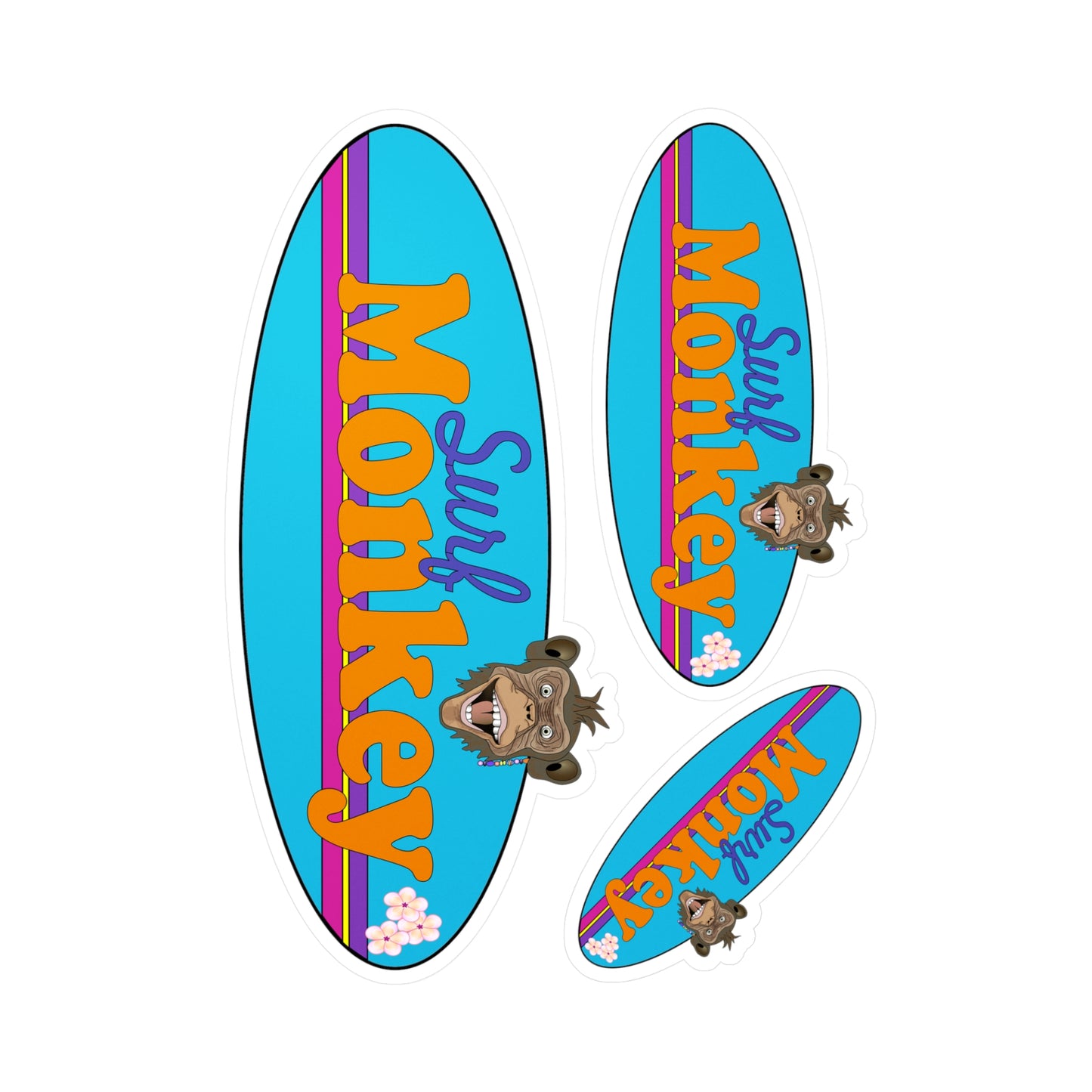 Surf Monkey Blue Board - 3 Sticker Set - Kiss-Cut Vinyl Decals