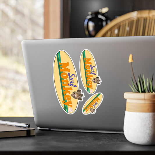 Surf Monkey Yellow Board - 3 Sticker Set - Kiss-Cut Vinyl Decals