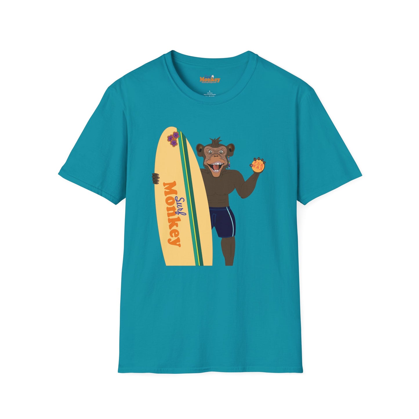 Surf Monkey Boy - Fur Wax - Unisex Crew Softstyle T-Shirt