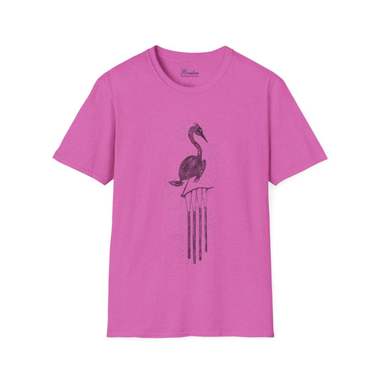 The Floridian - B&W Crane Wind Chime - Unisex Crew Softstyle T-Shirt