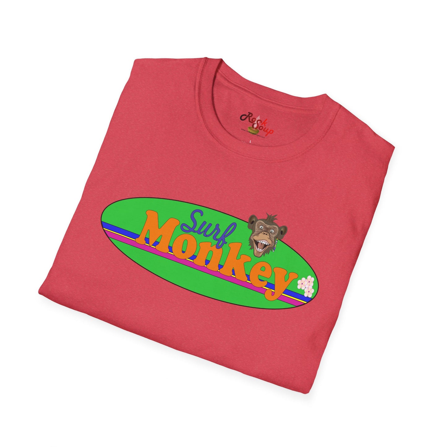 Surf Monkey - Green - Unisex Crew Softstyle T-Shirt