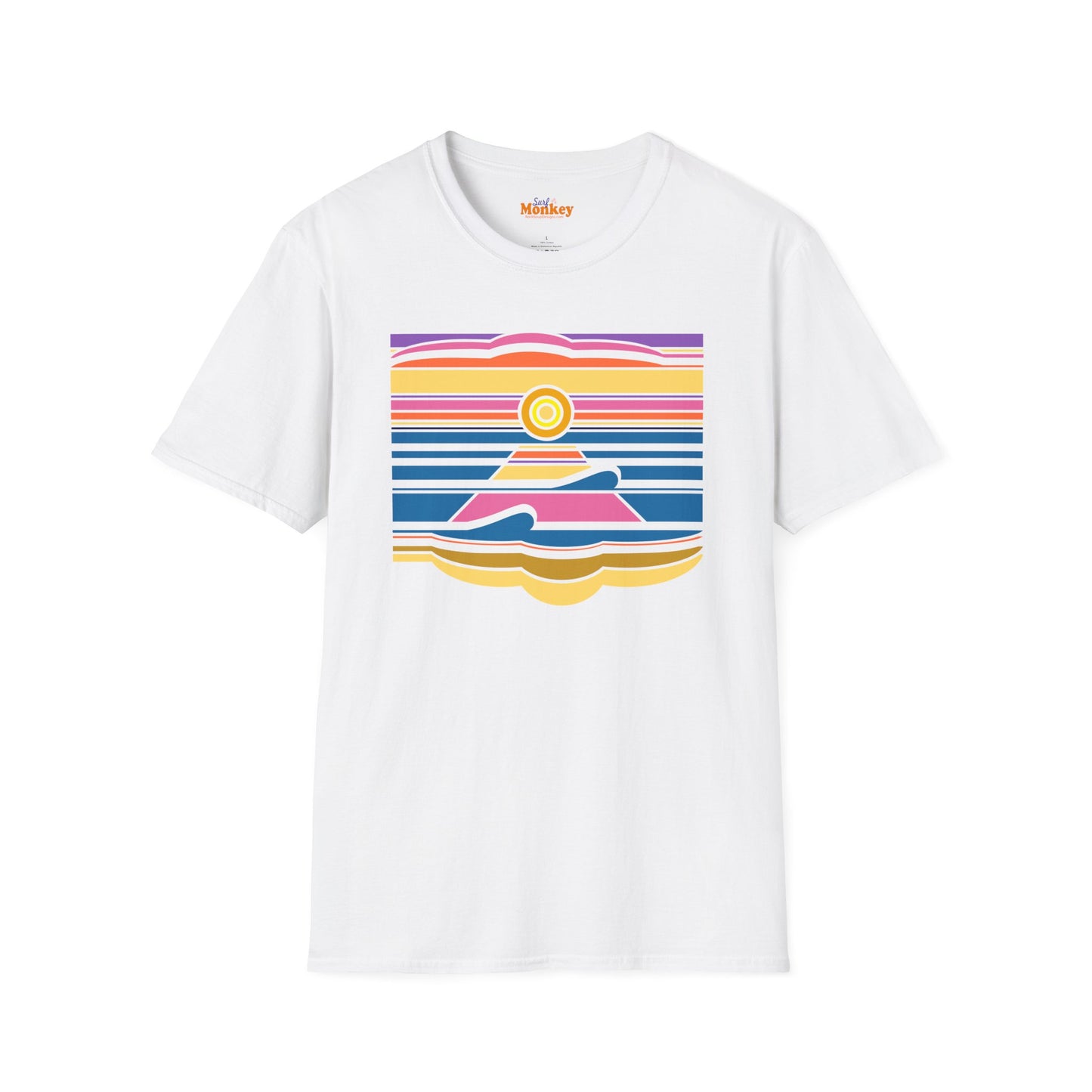 Surf Monkey - 70's Retro Sunset - Unisex Softstyle T-Shirt