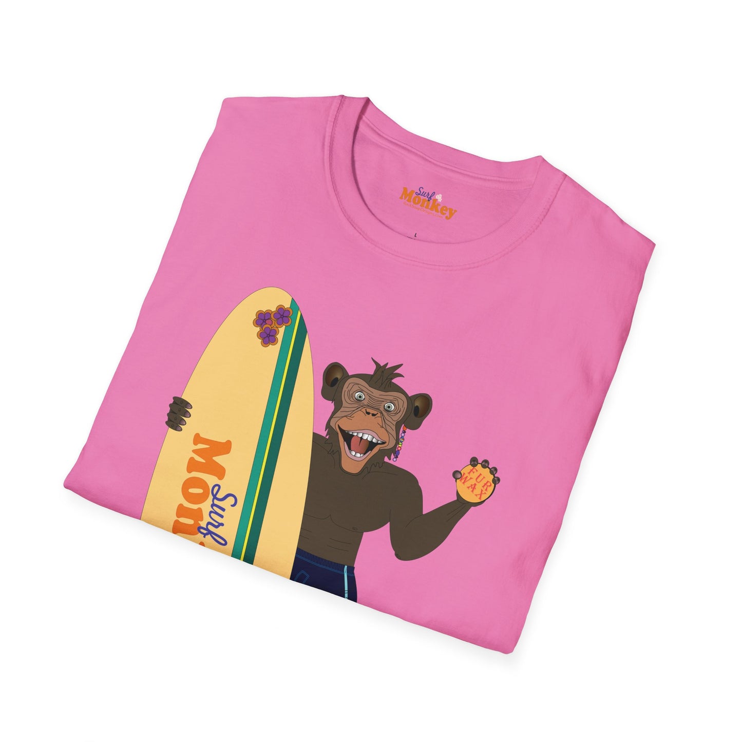 Surf Monkey Boy - Fur Wax - Unisex Crew Softstyle T-Shirt