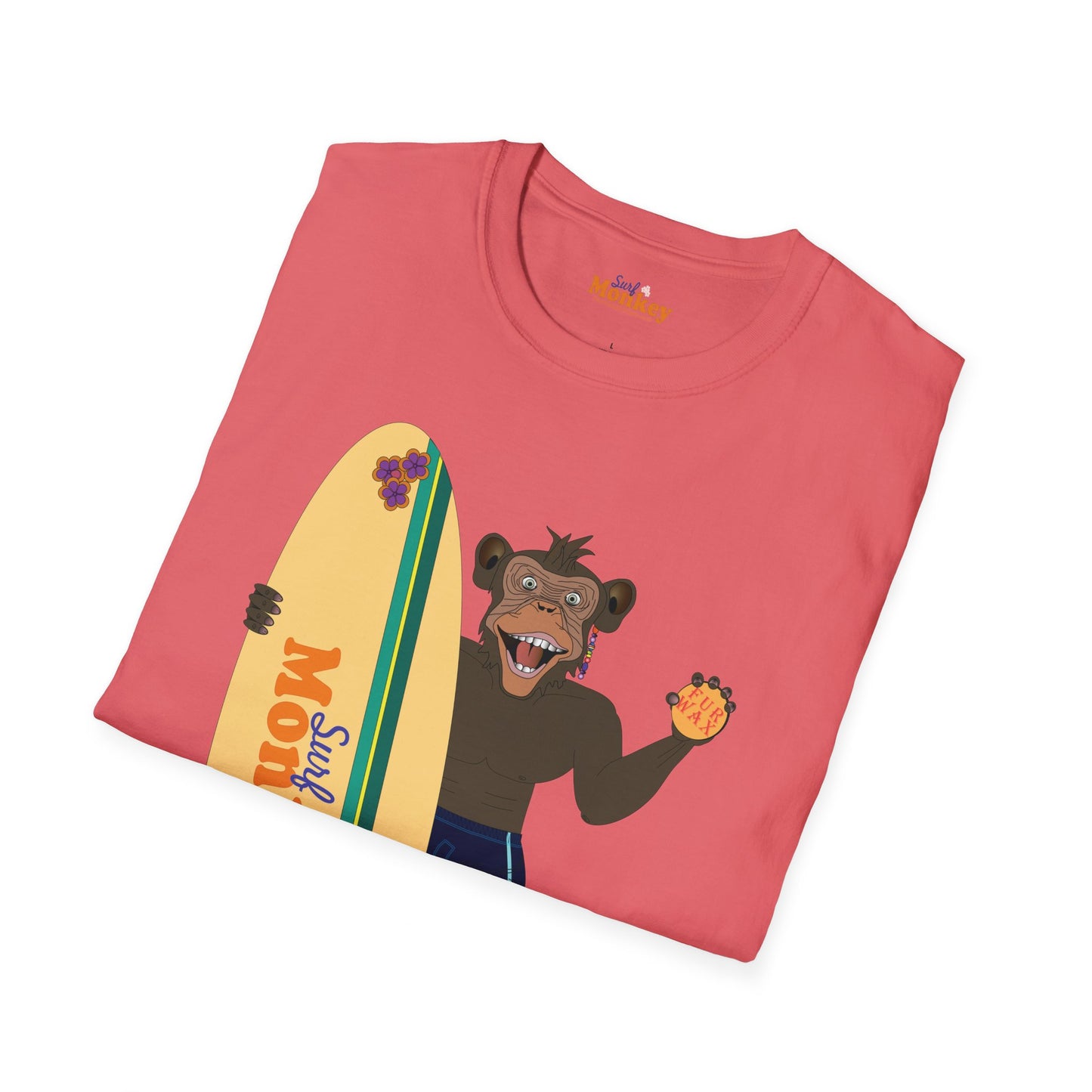 Surf Monkey Boy - Fur Wax - Unisex Crew Softstyle T-Shirt