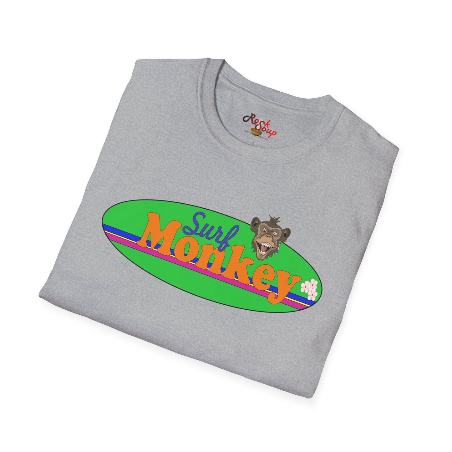 Surf Monkey - Green - Unisex Crew Softstyle T-Shirt