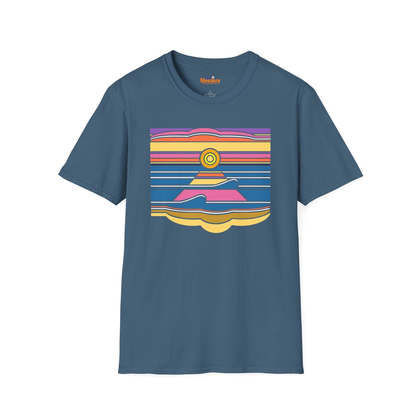 Surf Monkey - 70's Retro Sunset - Unisex Softstyle T-Shirt