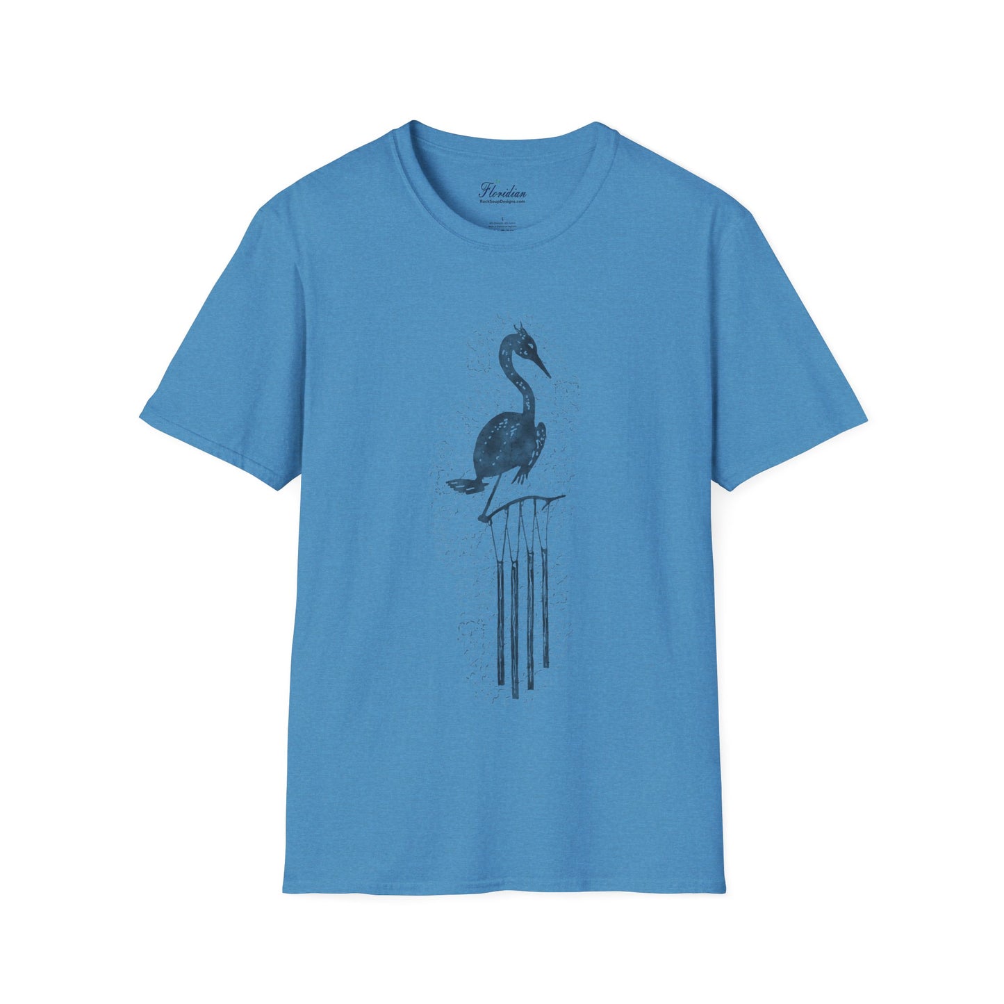 The Floridian - B&W Crane Wind Chime - Unisex Crew Softstyle T-Shirt